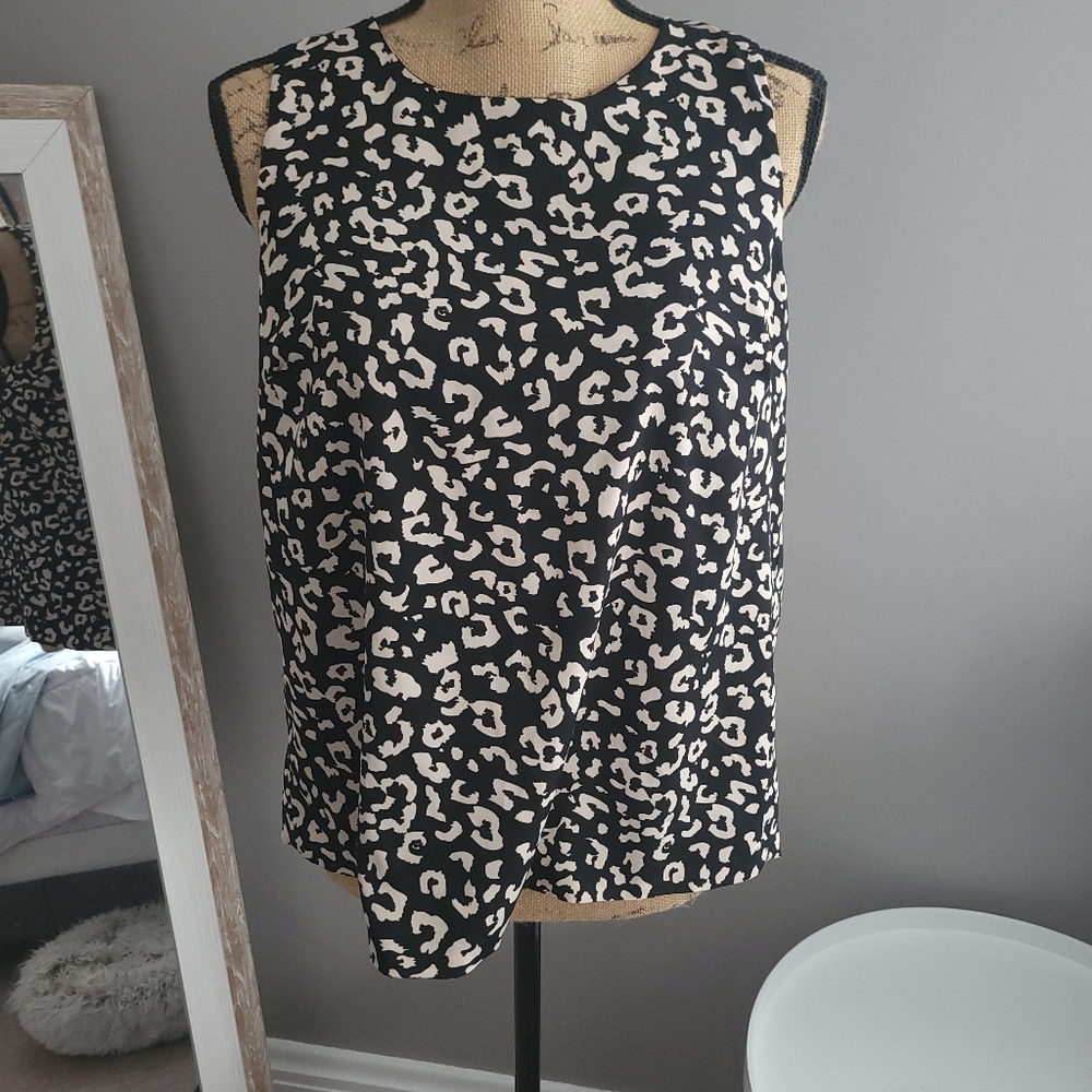 Black and Cream Leopard Print Sleeveless Tank